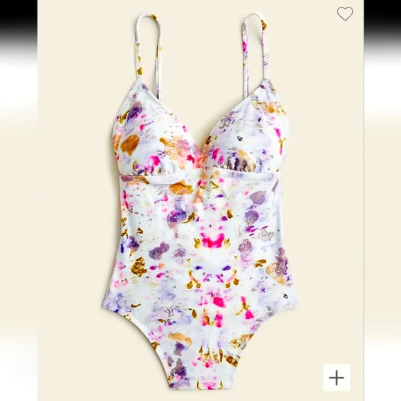 J.Crew Flora Obscura X strappy-back plunge one-piece in kaleidoscope Floral Sz16 - Picture 1 of 11